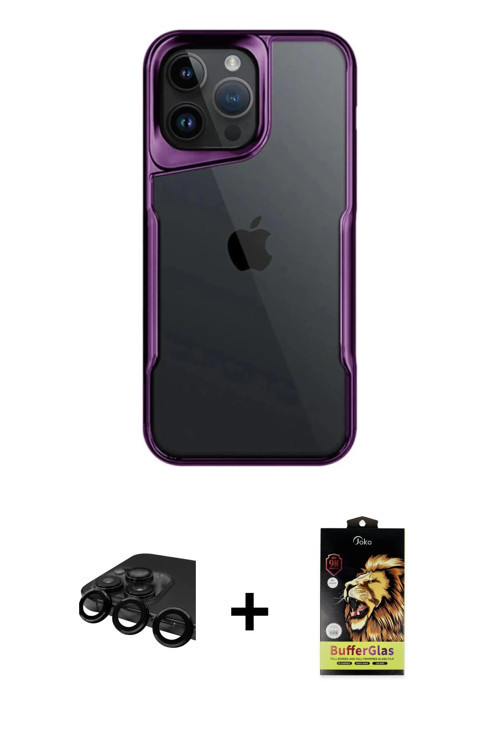 iPhone 15 Pro Max Kılıf Akış Çizgi Koleksiyonu - Siyah Buffer Cam Ekran Koruyucu + Siyah Raze M