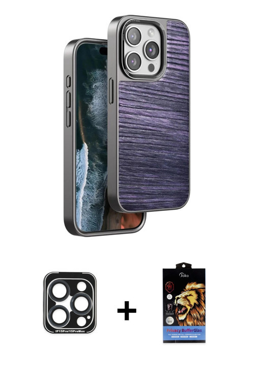iPhone 15 Pro Max Kılıf Atlas Minimal Özel Seri - Siyah Buffer Hayalet Cam Ekran Koruyucu + Lac