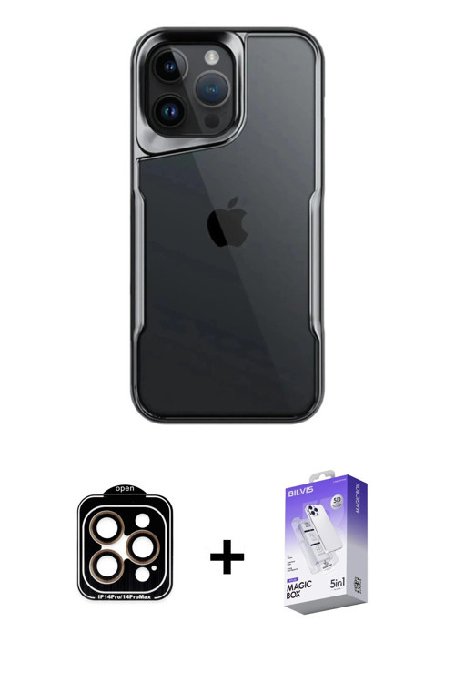 iPhone 15 Pro Max Kılıf Akış Çizgi Koleksiyonu - Siyah Bilvis 5in1 3D Magic Cam Ekran Koruyucu