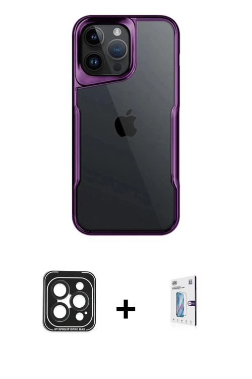 iPhone 15 Pro Max Kılıf Akış Çizgi Koleksiyonu - Siyah Bilvis 0.18mm Plus Cam Ekran Koruyucu +