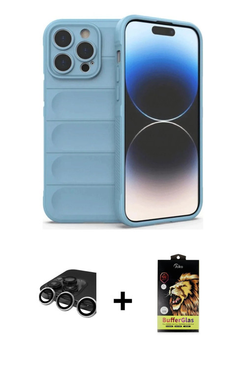iPhone 15 Pro Max Kılıf Atlas Koleksiyonu - Siyah Buffer Cam Ekran Koruyucu + Gümüş Raze Metal