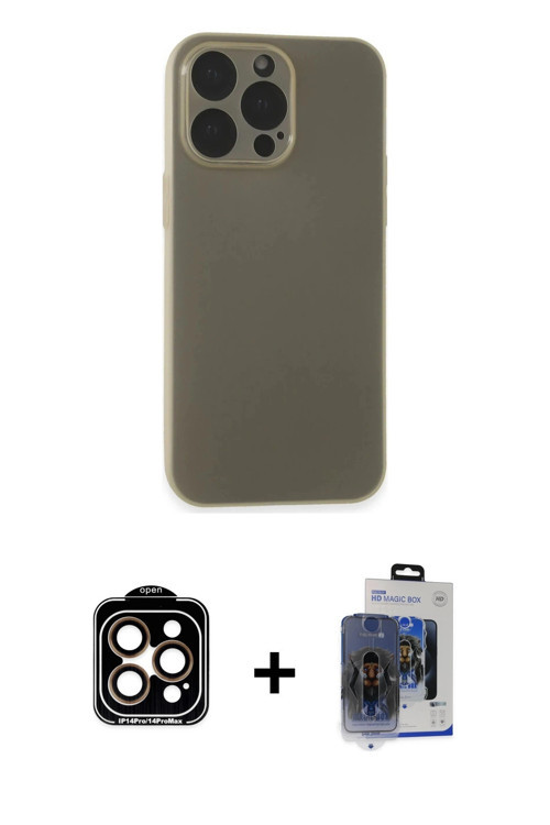 iPhone 15 Pro Max Kılıf Atlas Minimal Prime - Siyah Vanessa Magic Cam + Turuncu PVD Metal Kamer