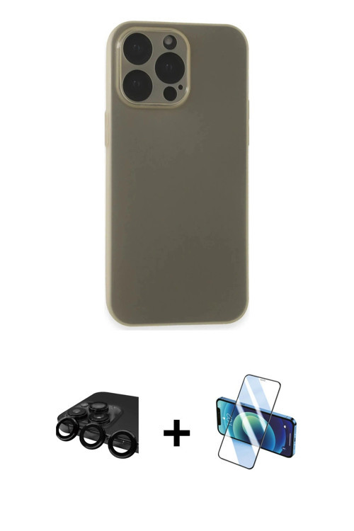 iPhone 15 Pro Max Kılıf Atlas Minimal Prime - Siyah 3D Antistatik Cam Ekran Koruyucu + Siyah Ra