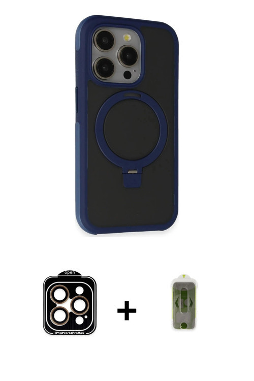 iPhone 15 Pro Max Kılıf Ahenk Yansıma Özel Seri - Siyah Joko Magic 5D Hayalet Cam + Turuncu PVD