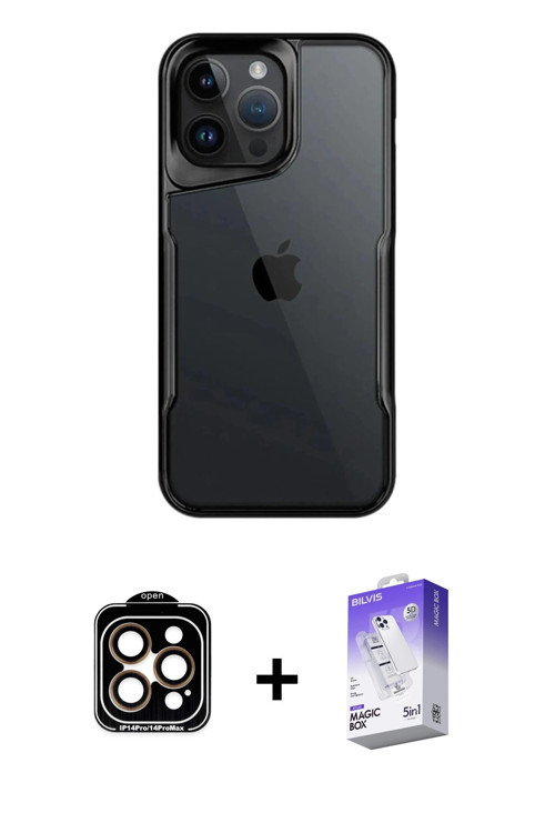 iPhone 15 Pro Max Kılıf Akış Çizgi Koleksiyonu - Siyah Bilvis 5in1 3D Magic Cam Ekran Koruyucu