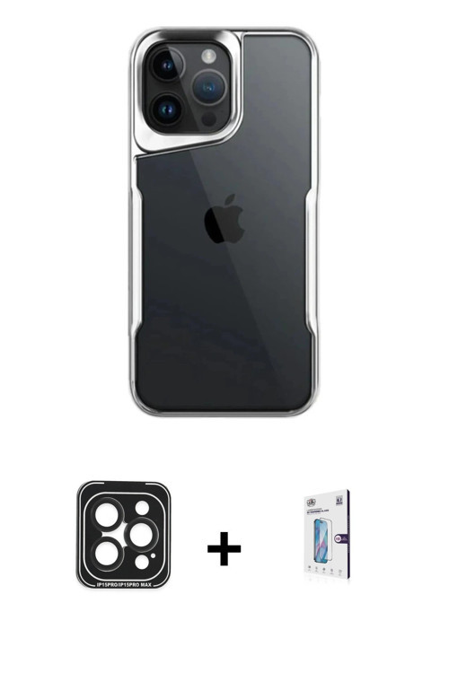iPhone 15 Pro Max Kılıf Akış Çizgi Koleksiyonu - Siyah Bilvis 0.18mm Plus Cam Ekran Koruyucu +