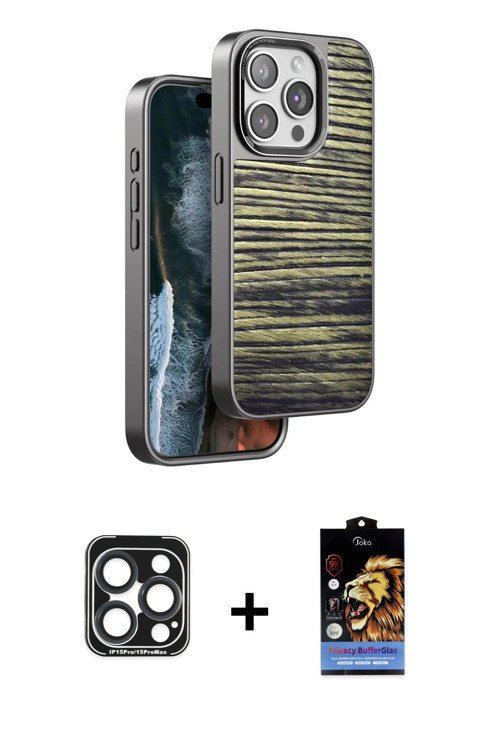 iPhone 15 Pro Max Kılıf Atlas Minimal Özel Seri - Siyah Buffer Hayalet Cam Ekran Koruyucu + Lac