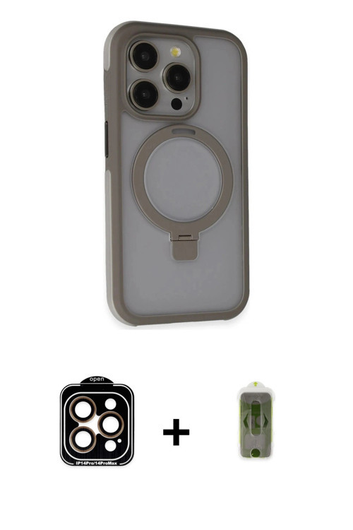 iPhone 15 Pro Max Kılıf Ahenk Yansıma Özel Seri - Siyah Joko Magic 5D Hayalet Cam + Turuncu PVD