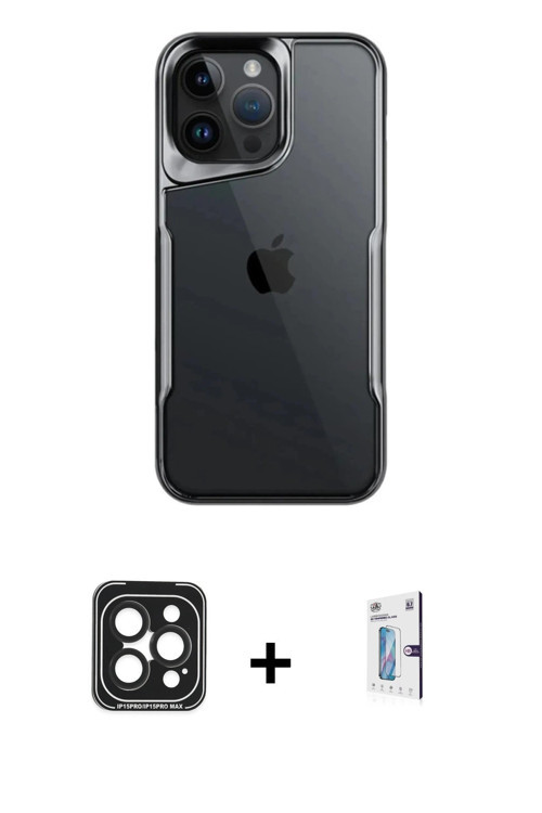 ieg™ iPhone 15 Pro Max Kılıf Akış Çizgi Koleksiyonu - Siyah Bilvis 0.18mm Plus Cam Ekran Koruyucu +
