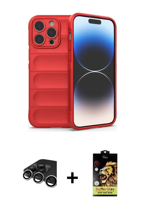 iPhone 15 Pro Max Kılıf Atlas Koleksiyonu - Siyah Buffer Cam Ekran Koruyucu + Gümüş Raze Metal
