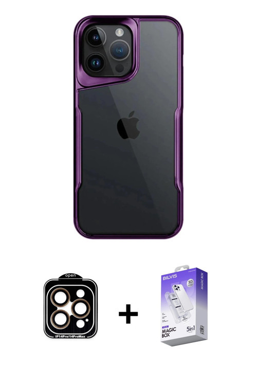 iPhone 15 Pro Max Kılıf Akış Çizgi Koleksiyonu - Siyah Bilvis 5in1 3D Magic Cam Ekran Koruyucu