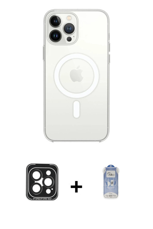 iPhone 15 Pro Max Kılıf Ahenk Yansıma Prime - Siyah Joko Magic 5D Cam + Siyah PVD Metal Kamera