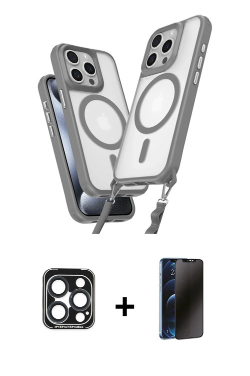 iPhone 15 Pro Max Kılıf Atlas Doku Koleksiyonu - Siyah 3D Antistatik Hayalet Cam Ekran Koruyucu