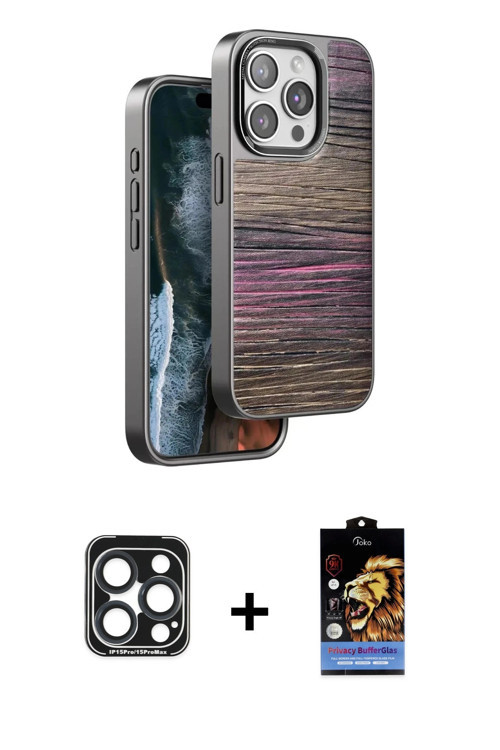 iPhone 15 Pro Max Kılıf Atlas Minimal Özel Seri - Siyah Buffer Hayalet Cam Ekran Koruyucu + Lac