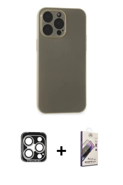 iPhone 15 Pro Max Kılıf Atlas Minimal Prime - Siyah Bilvis 3D Mat Cam Ekran Koruyucu + Gümüş PV