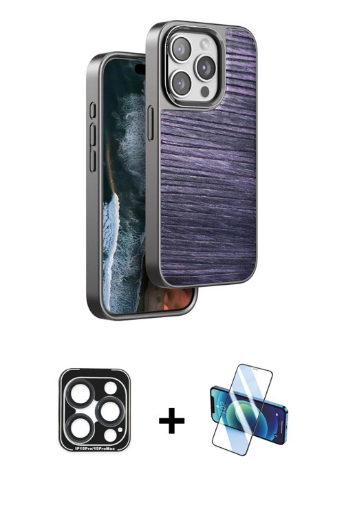 iPhone 15 Pro Max Kılıf Atlas Minimal Özel Seri - Siyah 3D Antistatik Seramik Nano Ekran Koruyu