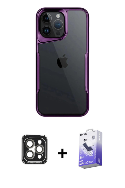 iPhone 15 Pro Max Kılıf Akış Çizgi Koleksiyonu - Siyah Bilvis 5in1 5D Magic Hayalet Cam Ekran K