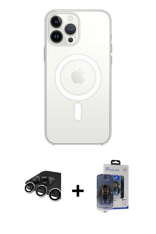 iPhone 15 Pro Max Kılıf Ahenk Yansıma Prime - Siyah Vanessa Magic Cam + Gümüş Raze Metal Kamera