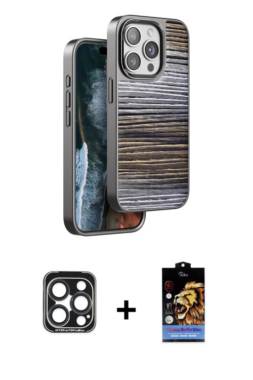 iPhone 15 Pro Max Kılıf Atlas Minimal Özel Seri - Siyah Buffer Hayalet Cam Ekran Koruyucu + Lac