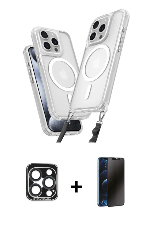 iPhone 15 Pro Max Kılıf Atlas Doku Koleksiyonu - Siyah 3D Antistatik Hayalet Cam Ekran Koruyucu