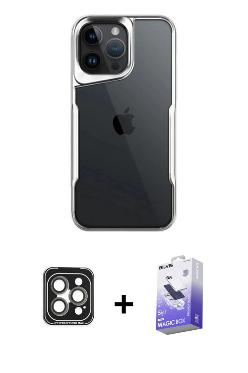 iPhone 15 Pro Max Kılıf Akış Çizgi Koleksiyonu - Siyah Bilvis 5in1 5D Magic Hayalet Cam Ekran K
