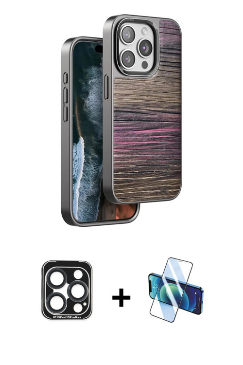 iPhone 15 Pro Max Kılıf Atlas Minimal Özel Seri - Siyah 3D Antistatik Seramik Nano Ekran Koruyu
