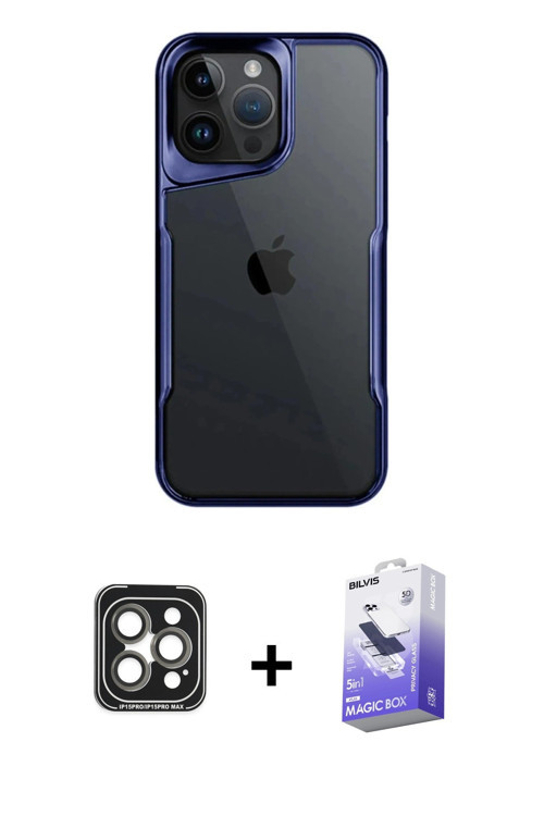 iPhone 15 Pro Max Kılıf Akış Çizgi Koleksiyonu - Siyah Bilvis 5in1 5D Magic Hayalet Cam Ekran K