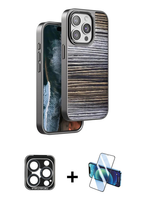 iPhone 15 Pro Max Kılıf Atlas Minimal Özel Seri - Siyah 3D Antistatik Seramik Nano Ekran Koruyu