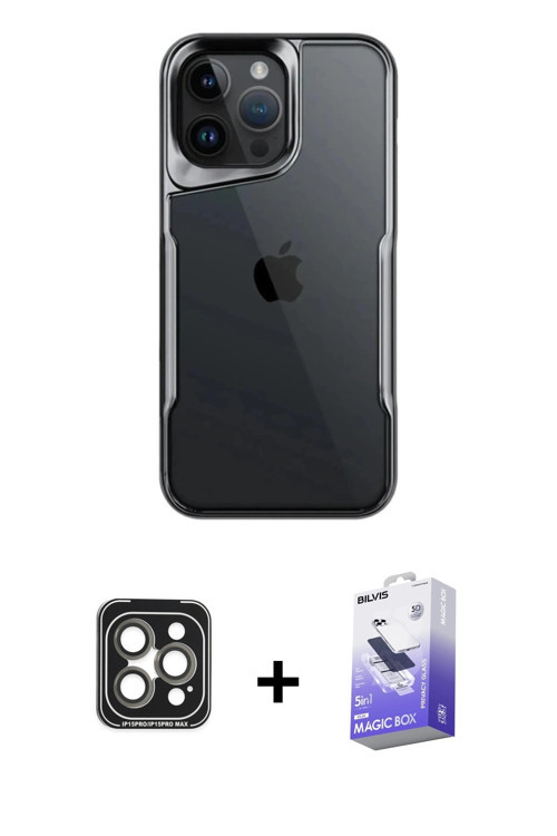 iPhone 15 Pro Max Kılıf Akış Çizgi Koleksiyonu - Siyah Bilvis 5in1 5D Magic Hayalet Cam Ekran K