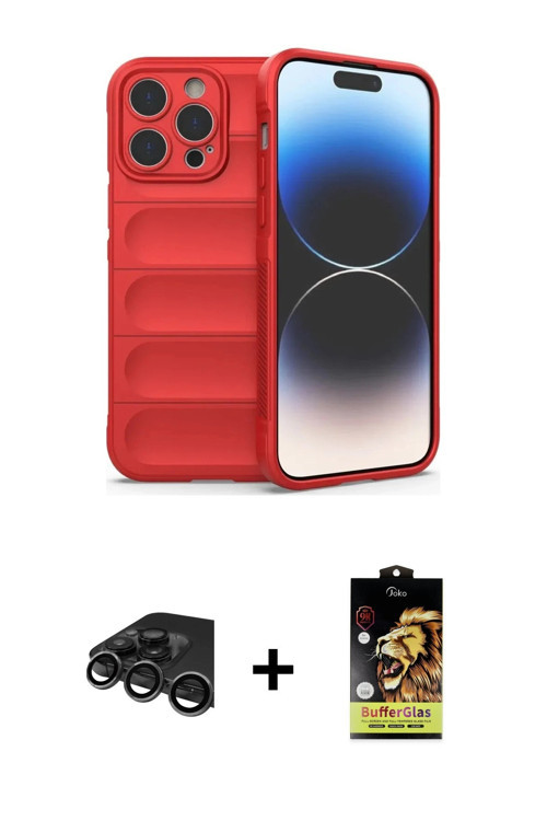 iPhone 15 Pro Max Kılıf Atlas Koleksiyonu - Siyah Buffer Cam Ekran Koruyucu + Titanyum Gri Raze