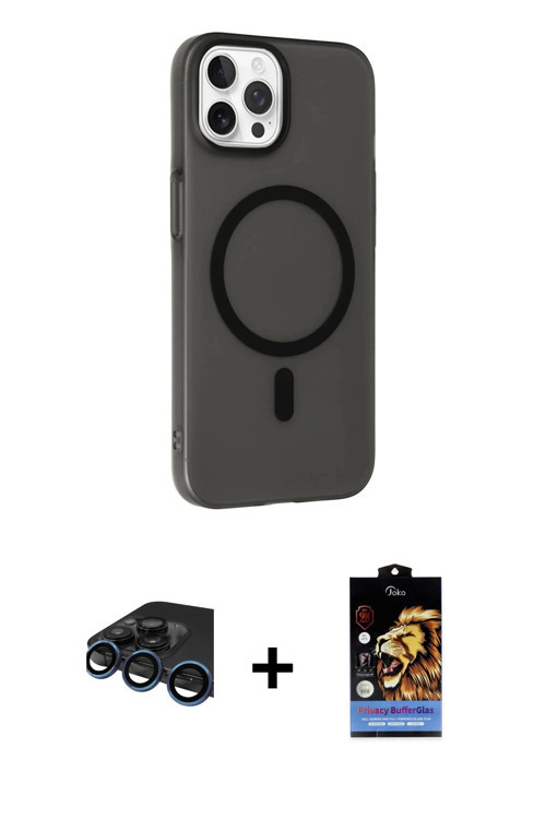 iPhone 15 Pro Max Kılıf Çekirdek Modern Prime - Siyah Buffer Hayalet Cam Ekran Koruyucu + Laciv
