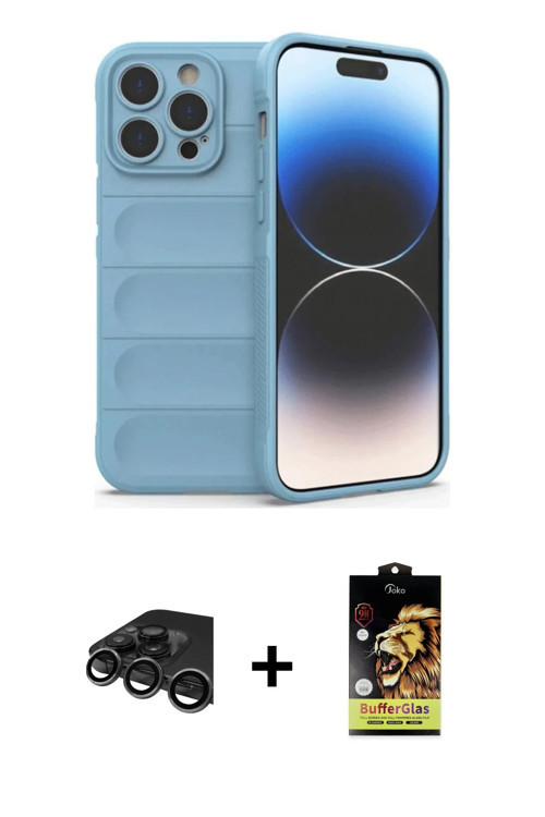 iPhone 15 Pro Max Kılıf Atlas Koleksiyonu - Siyah Buffer Cam Ekran Koruyucu + Titanyum Gri Raze