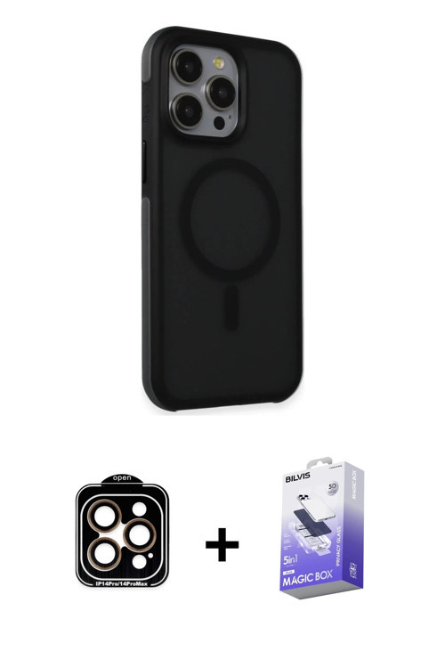 iPhone 15 Pro Max Kılıf Çekirdek Yansıma Prime - Siyah Bilvis 5in1 5D Magic Hayalet Cam Ekran K