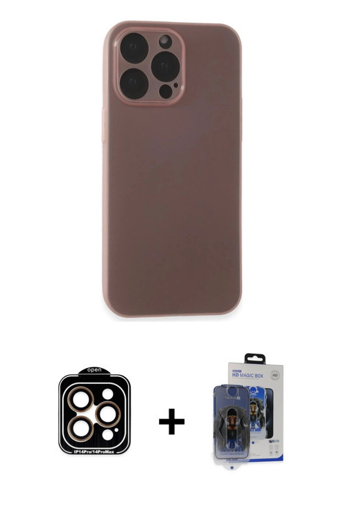 iPhone 15 Pro Max Kılıf Atlas Minimal Prime - Siyah Vanessa Magic Cam + Turuncu PVD Metal Kamer