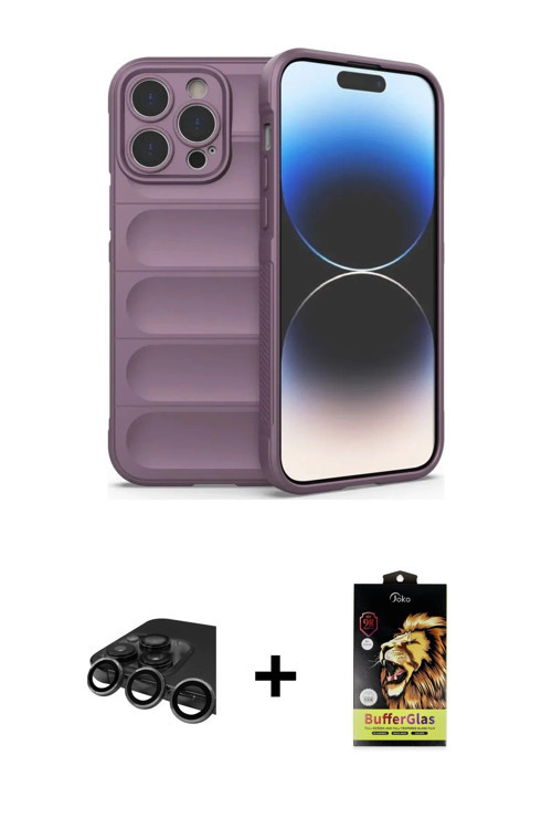 iPhone 15 Pro Max Kılıf Atlas Koleksiyonu - Siyah Buffer Cam Ekran Koruyucu + Titanyum Gri Raze
