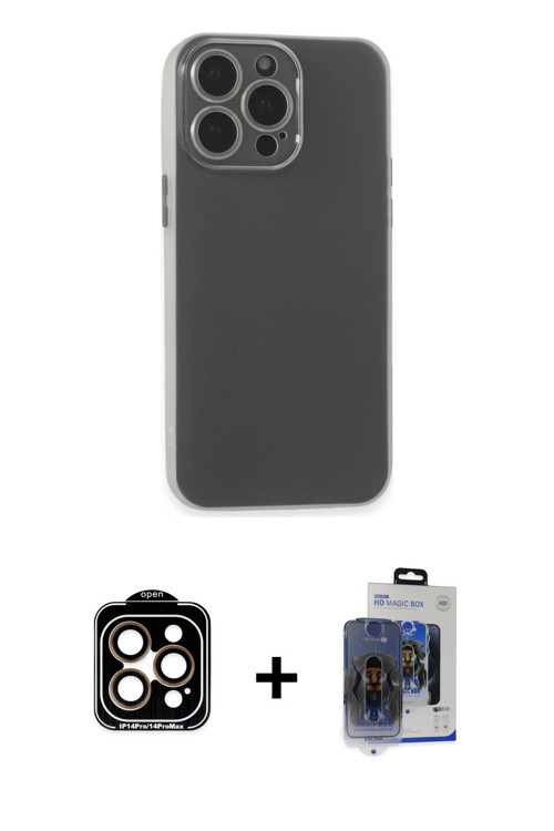 iPhone 15 Pro Max Kılıf Atlas Minimal Prime - Siyah Vanessa Magic Cam + Turuncu PVD Metal Kamer