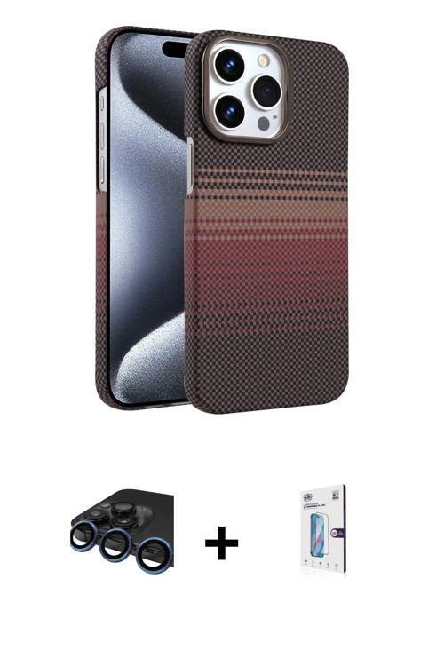 iPhone 15 Pro Max Kılıf Doruk Serisi - Siyah Bilvis 0.18mm Plus Cam Ekran Koruyucu + Lacivert R