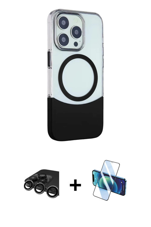 iPhone 15 Pro Max Kılıf Çekirdek Asil Özel Seri - Siyah 3D Antistatik Cam Ekran Koruyucu + Tita