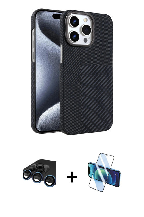 iPhone 15 Pro Max Kılıf Doruk Serisi - Siyah 3D Antistatik Seramik Nano Ekran Koruyucu + Lacive