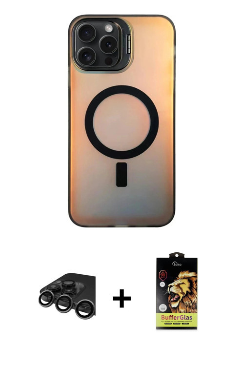 iPhone 15 Pro Max Kılıf Doruk Klasik Prime - Siyah Buffer Cam Ekran Koruyucu + Titanyum Gri Raz