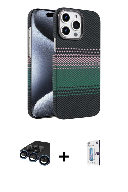 ieg™ iPhone 15 Pro Max Kılıf Doruk Serisi - Siyah Bilvis 0.18mm Plus Cam Ekran Koruyucu + Lacivert R