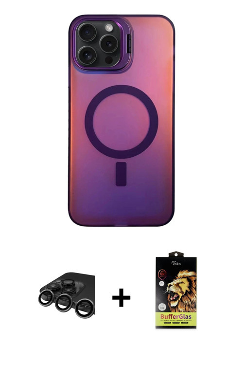 iPhone 15 Pro Max Kılıf Doruk Klasik Prime - Siyah Buffer Cam Ekran Koruyucu + Titanyum Gri Raz