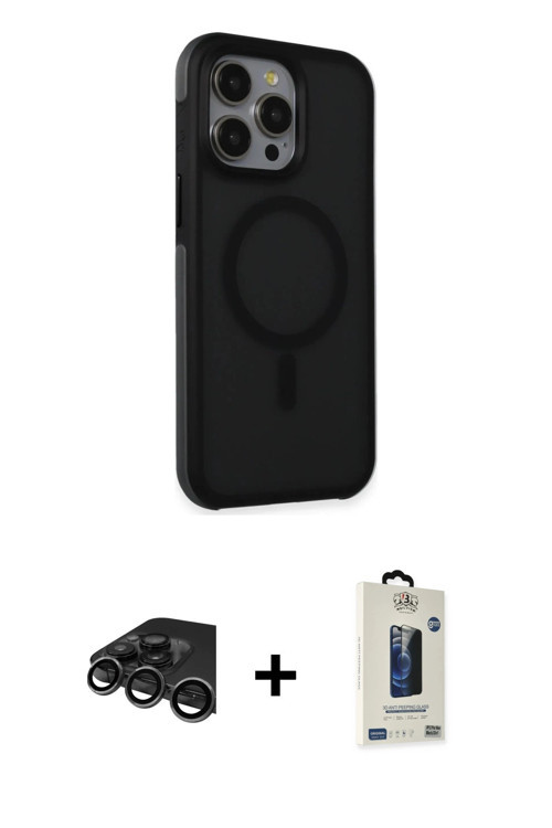 iPhone 15 Pro Max Kılıf Çekirdek Yansıma Prime - Siyah Bilvis Hayalet Cam Ekran Koruyucu + Tita