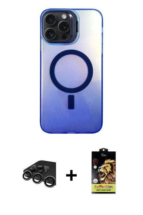 iPhone 15 Pro Max Kılıf Doruk Klasik Prime - Siyah Buffer Cam Ekran Koruyucu + Titanyum Gri Raz