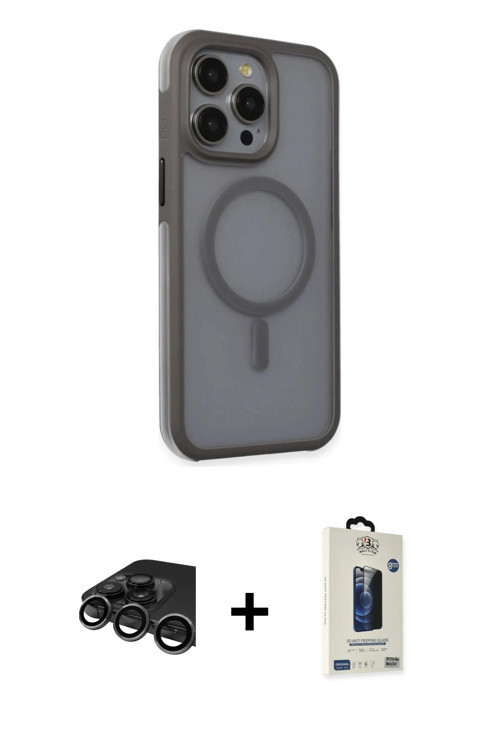 iPhone 15 Pro Max Kılıf Çekirdek Yansıma Prime - Siyah Bilvis Hayalet Cam Ekran Koruyucu + Tita