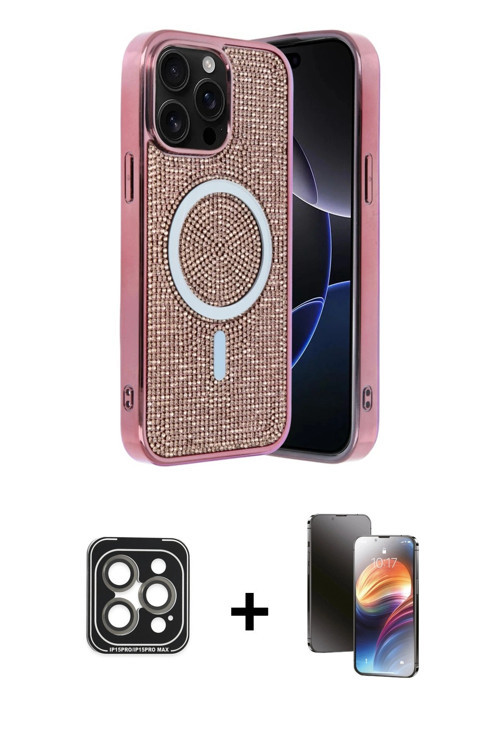 iPhone 15 Pro Max Kılıf Eksen Çizgi - Siyah 3D Antistatik Mat Seramik Nano Ekran Koruyucu + Gri