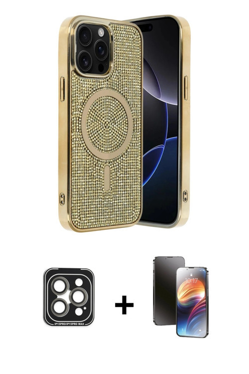 iPhone 15 Pro Max Kılıf Eksen Çizgi - Siyah 3D Antistatik Mat Seramik Nano Ekran Koruyucu + Gri