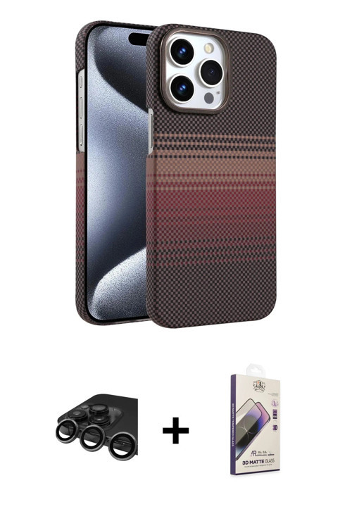 ieg™ iPhone 15 Pro Max Kılıf Doruk Serisi - Siyah Bilvis 3D Mat Cam Ekran Koruyucu + Titanyum Gri Ra