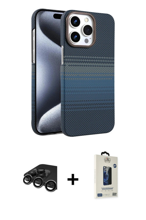 iPhone 15 Pro Max Kılıf Doruk Serisi - Siyah Bilvis Hayalet Cam Ekran Koruyucu + Titanyum Gri R