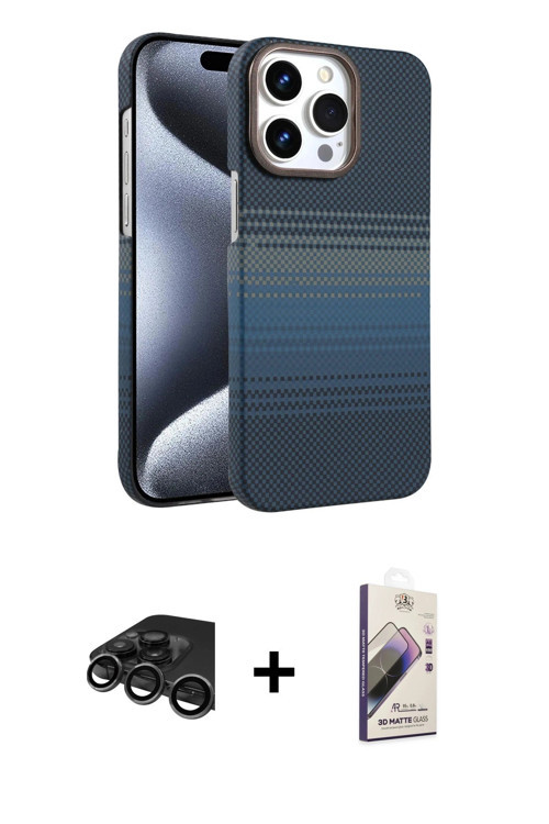 ieg™ iPhone 15 Pro Max Kılıf Doruk Serisi - Siyah Bilvis 3D Mat Cam Ekran Koruyucu + Titanyum Gri Ra